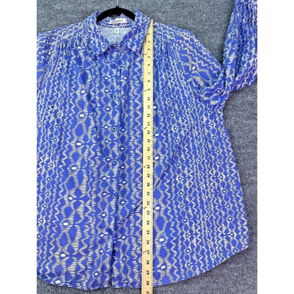 Roaman’s Button Front Blouse 1X Blue White Abstract Print Long Sleeve Plus Size - Picture 3 of 8